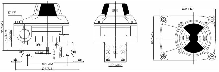 Drawing and Dimension of ALS200M2 series limit switch box, ALS200M2 series valve monitor